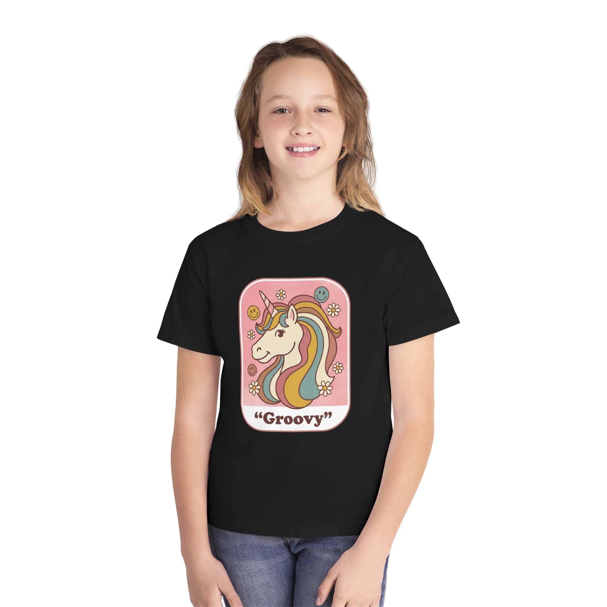 Groovy Unicorn Youth Tee – Retro Rainbow Kids T-Shirt