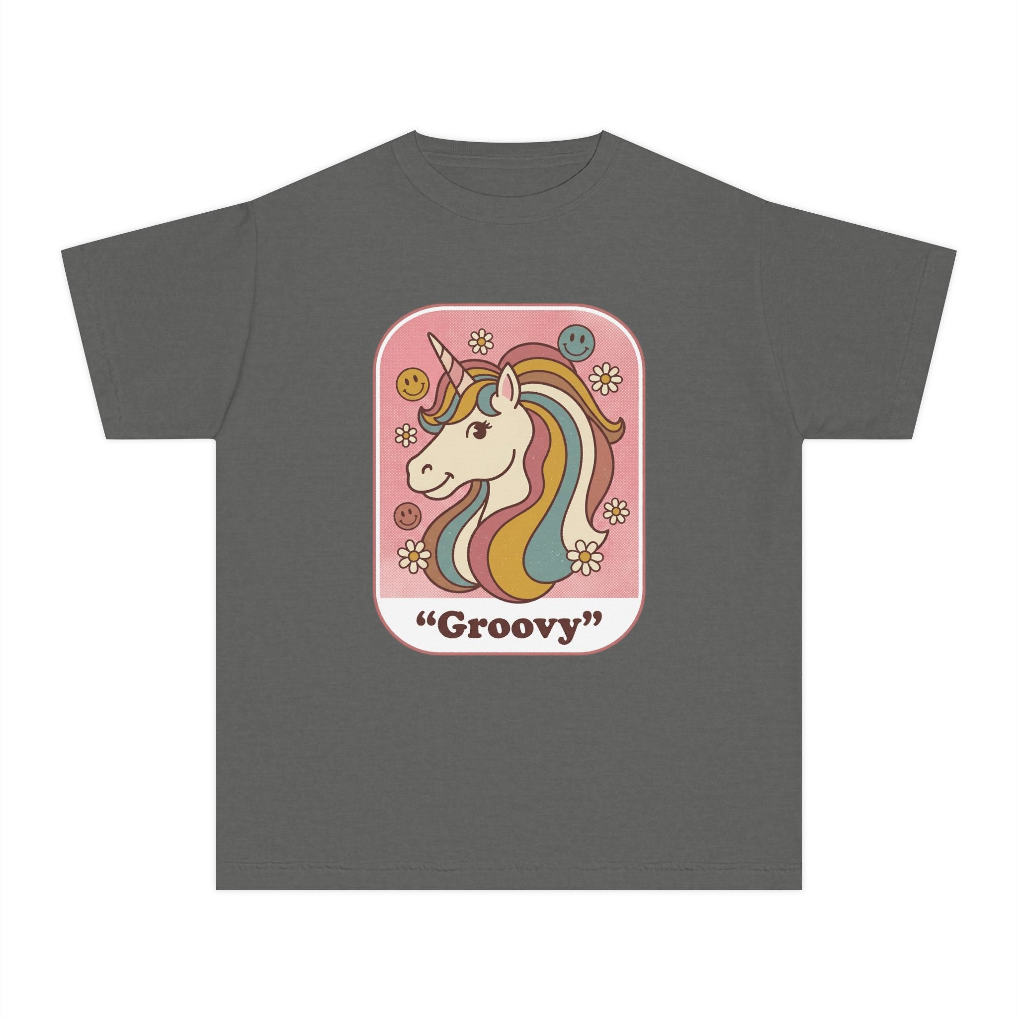 Groovy Unicorn Youth Tee – Retro Rainbow Kids T-Shirt